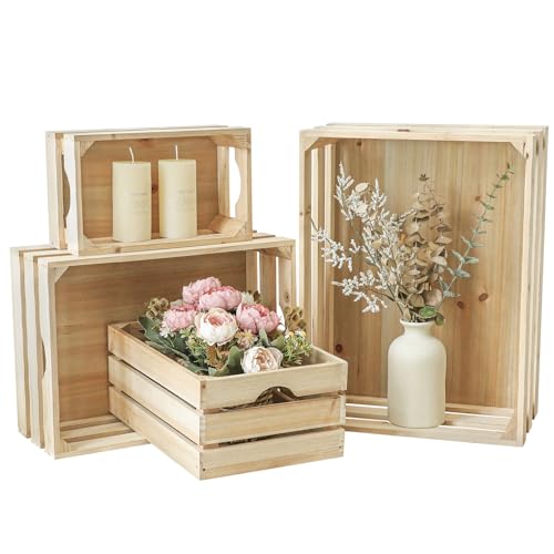 JUMBO HUMBLE Large Wooden Crates Unfinished Set of 4 Storage Crates, Decorative Wood Storage Crate for Display Rustic, Nesting Wooden Container Boxes Made from 100% Wood - Image 1
