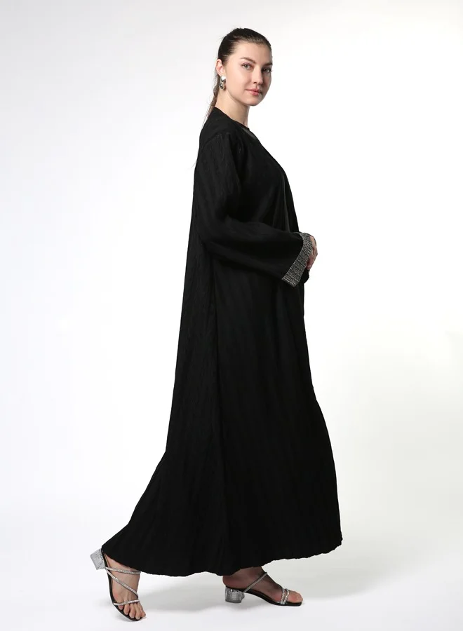 Line73 by Zahra Patterned A-Line Black Abaya