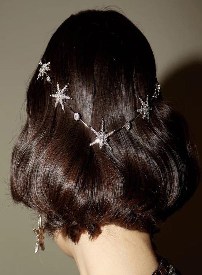 XSBODY Boho Silver Star Hair Accessories for Women Bridal Hair Comb for Wedding Rhinestone Goddess Crown Statement Celestial Jewelry - Image 3