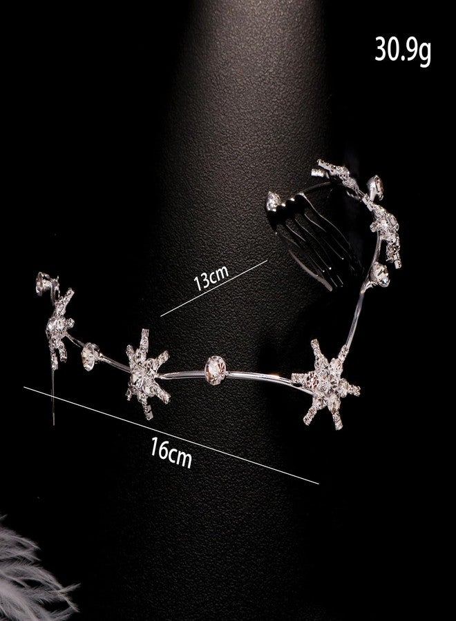 XSBODY Boho Silver Star Hair Accessories for Women Bridal Hair Comb for Wedding Rhinestone Goddess Crown Statement Celestial Jewelry - Image 2