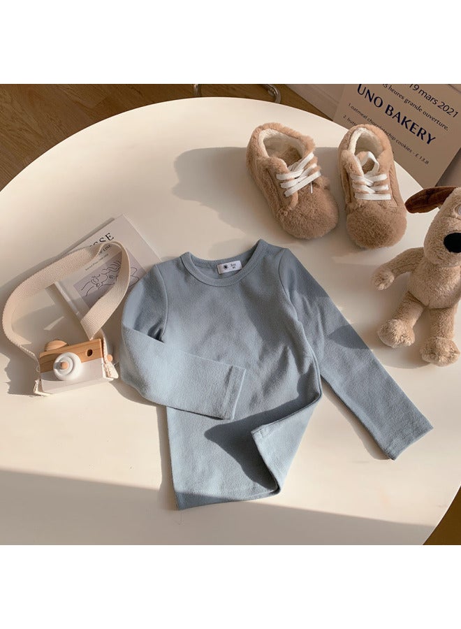 Boys' Long-sleeved T-shirt Trendy Top Cotton T-shirt Round Neck Children's Autumn Clothes Baby Underwear Girls' Solid Color Base Shirt
