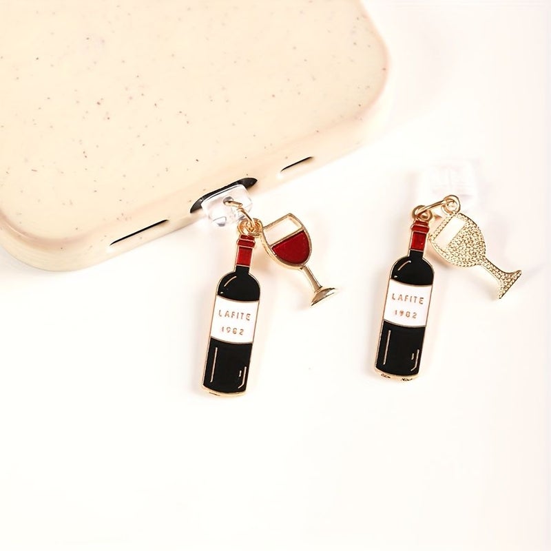 Red Wine Wine Glass Set With Type C Protective Dust Plug For Phone Tablet Kindle - Image 2