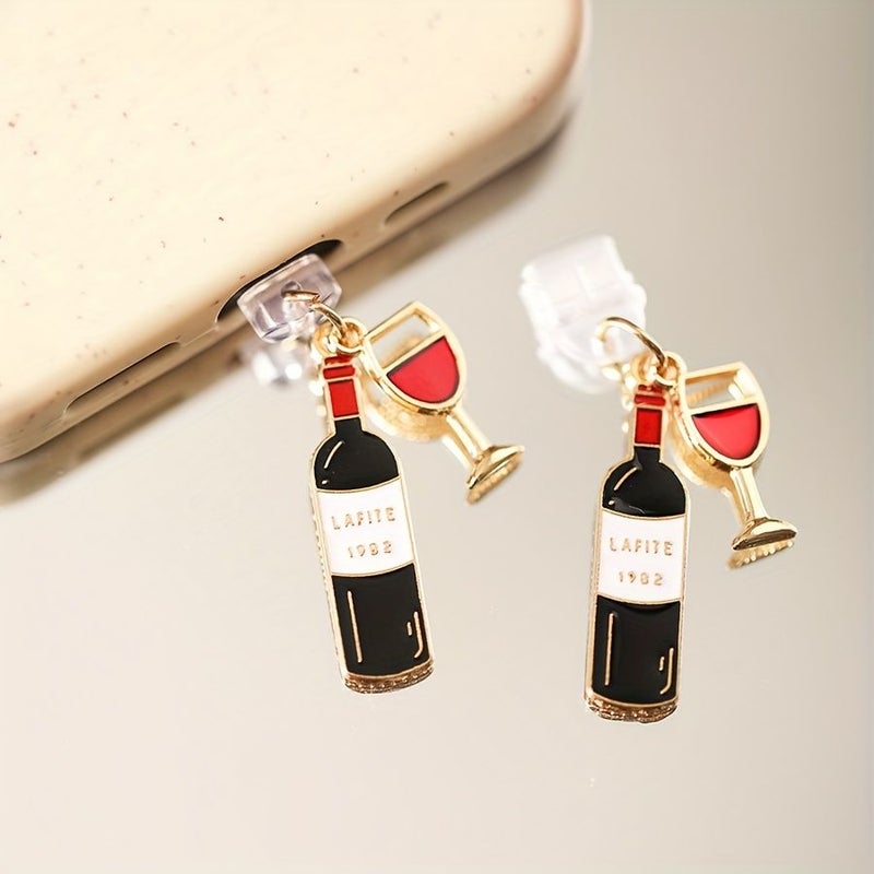 Red Wine Wine Glass Set With Type C Protective Dust Plug For Phone Tablet Kindle - Image 3