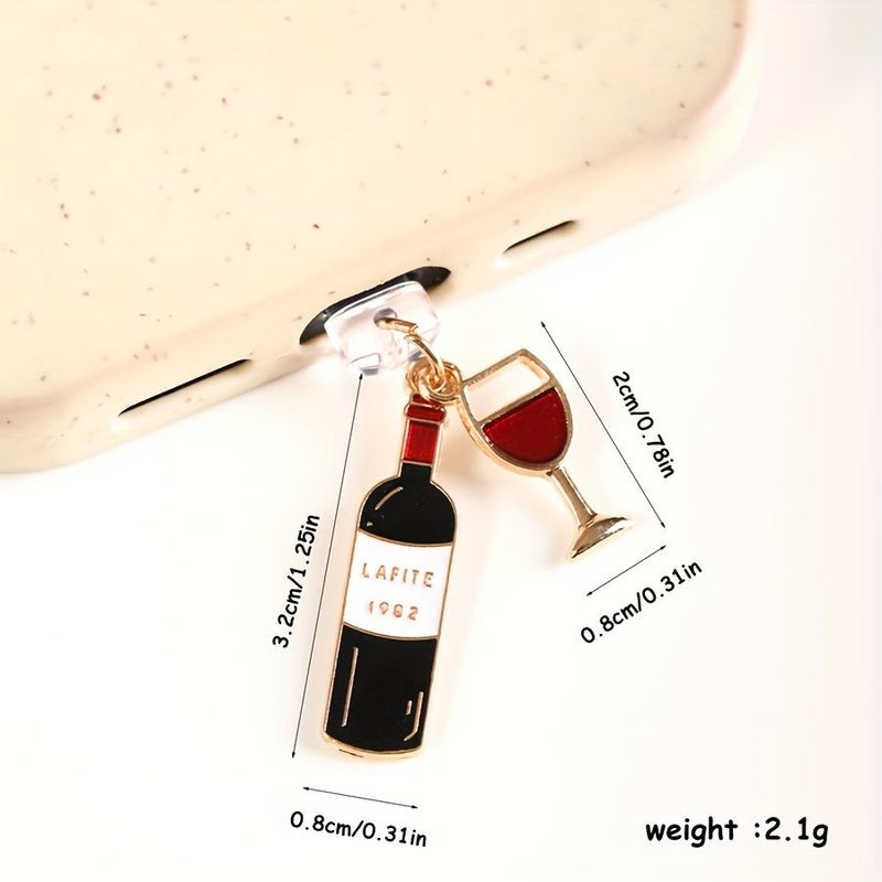 Red Wine Wine Glass Set With Type C Protective Dust Plug For Phone Tablet Kindle - Image 4