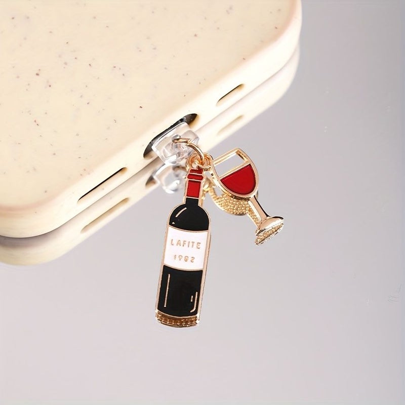 Red Wine Wine Glass Set With Type C Protective Dust Plug For Phone Tablet Kindle - Image 1