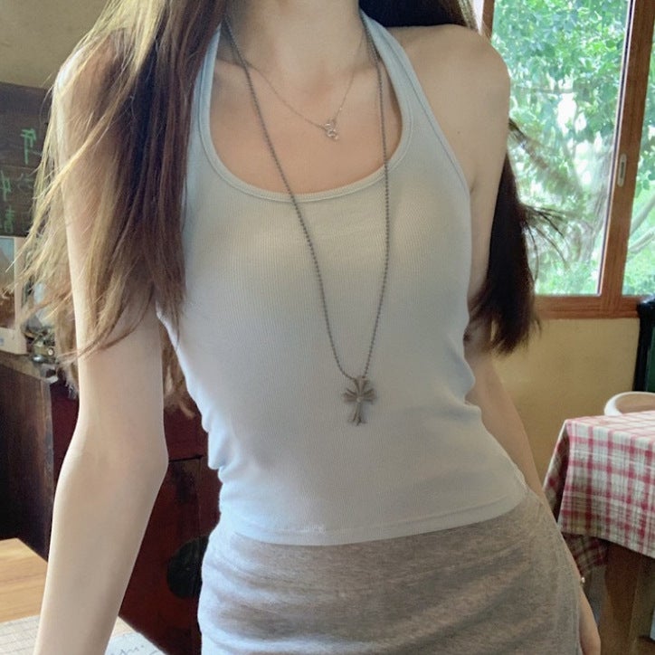 Women's Two-Piece Set with V-Neck Sheer T-Shirt and Halter Camisole - Image 3