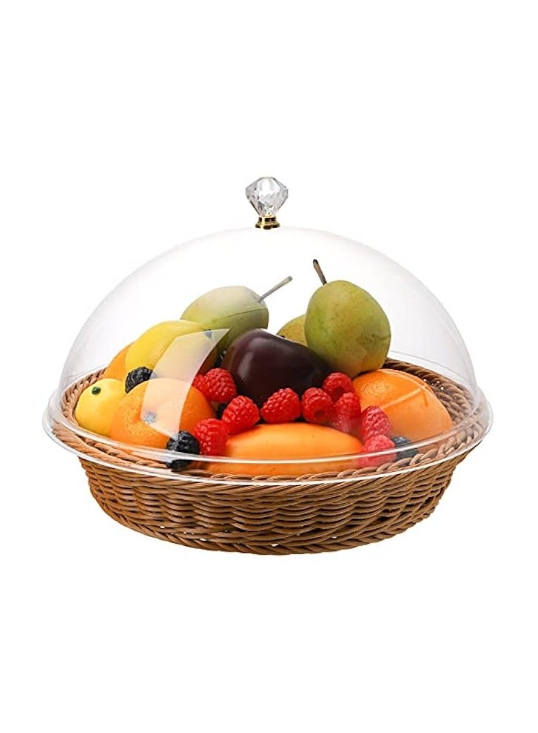 Green Tiger Rattan Bread Basket with Acrylic Dome Cover, 12 Inch Round Woven Fruit Basket Handmade Poly Food Serving Basket for Bread, Snacks, Vegetable, Food - Image 3
