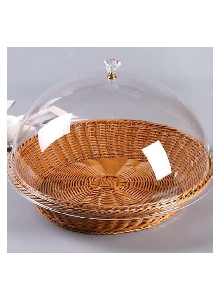 Green Tiger Rattan Bread Basket with Acrylic Dome Cover, 12 Inch Round Woven Fruit Basket Handmade Poly Food Serving Basket for Bread, Snacks, Vegetable, Food - Image 4