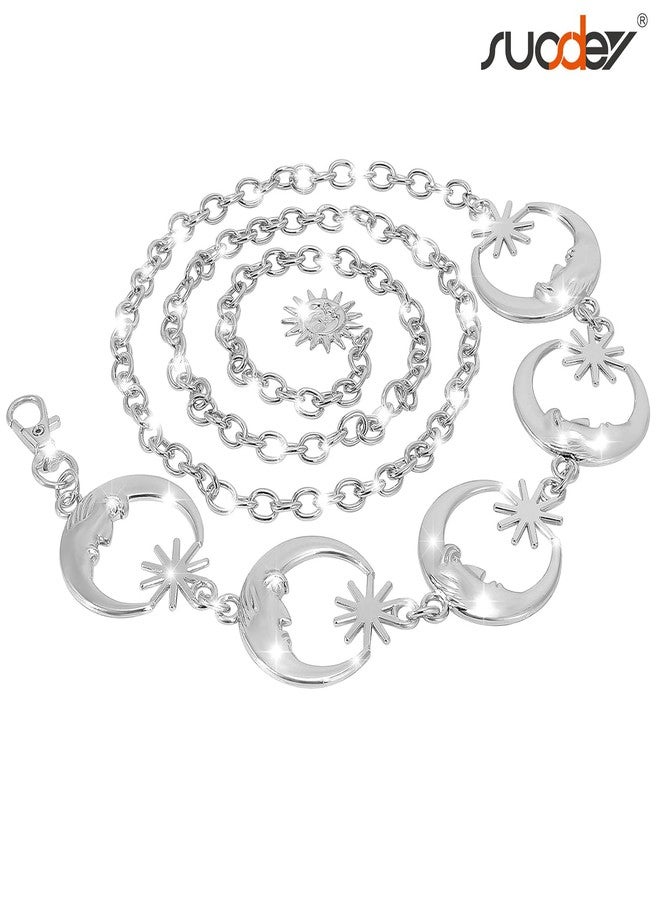 سوزدي حزام كونشو معدني غربي من SUOSDEY للنساء، حزام خصر بتصميم رعاة البقر، مناسب لفساتين بوهو، الجينز، وحفلات موسيقى الريف، لون فضي قمري - Image 3