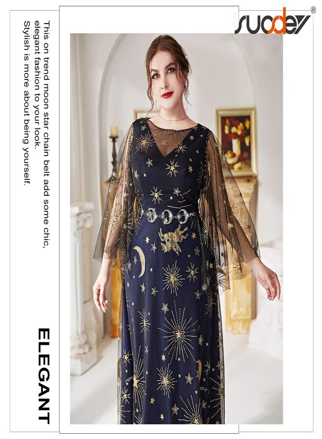 سوزدي حزام كونشو معدني غربي من SUOSDEY للنساء، حزام خصر بتصميم رعاة البقر، مناسب لفساتين بوهو، الجينز، وحفلات موسيقى الريف، لون فضي قمري - Image 4