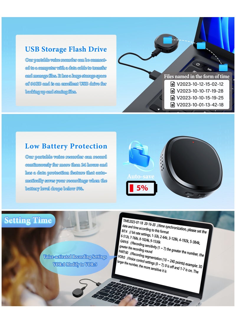 ZESTECH - 64GB Digital Magnetic Voice Recorder with Speaker Instant Playback and USB Flash Drives- 750 Hours Voice Activated Recorder Portable Tape Recorder Small Audio Recorder for Lectures Meetings Interviews - Image 1
