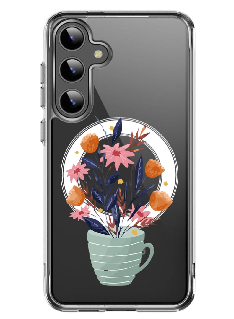 Theodor Magnetic Case for Samsung Galaxy S24 Plus 6.7-inch Compatible with MagSafe Wireless Charging, Shockproof Phone Bumper Cover Cup of Flower - Image 1
