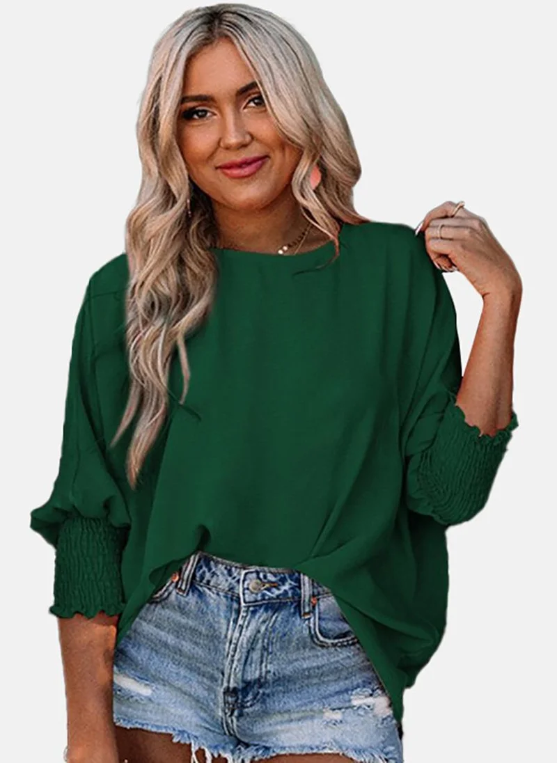 يونيكي Green Solid Three-Fourth Round Neck Tunics