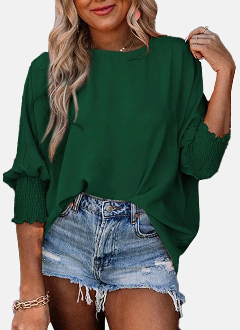 يونيكي Green Solid Three-Fourth Round Neck Tunics