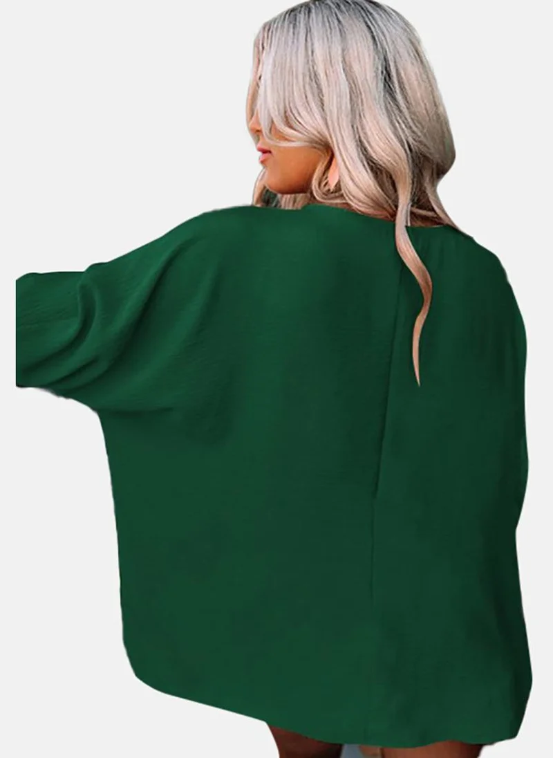 يونيكي Green Solid Three-Fourth Round Neck Tunics