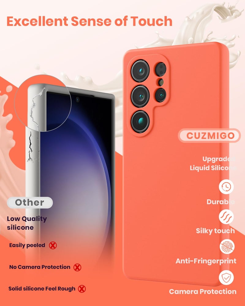 CUZMIGO Silicone Case for Samsung Galaxy S25 Ultra, Soft Slim Liquid Silicone Phone Case with Anti-Scratch Microfiber Lining, Camera Cover Protection with Cute Color Variety, Orange - Image 3