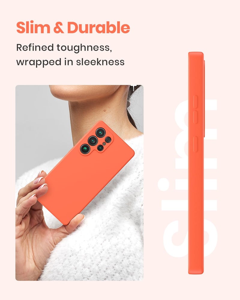 CUZMIGO Silicone Case for Samsung Galaxy S25 Ultra, Soft Slim Liquid Silicone Phone Case with Anti-Scratch Microfiber Lining, Camera Cover Protection with Cute Color Variety, Orange - Image 2