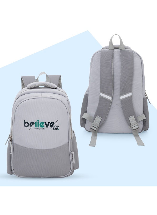 Eazy Kids Personalized 15.3” Lightweight School Backpack for Kids – Believe Yourself Design, Grey - Image 2