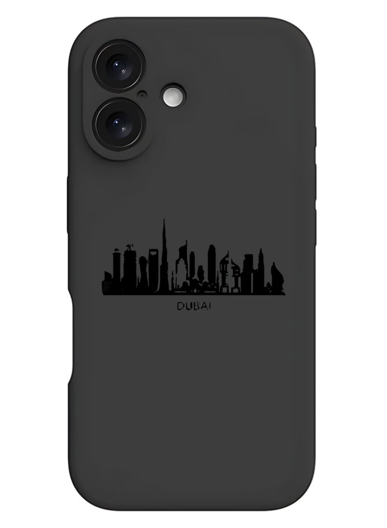 Theodor iPhone 16 Black Protective Slim Fit Case Liquid Silicone Cover with Full Body Protection Anti-Scratch Shockproof Case For iPhone - Dubai Skyline - Image 1