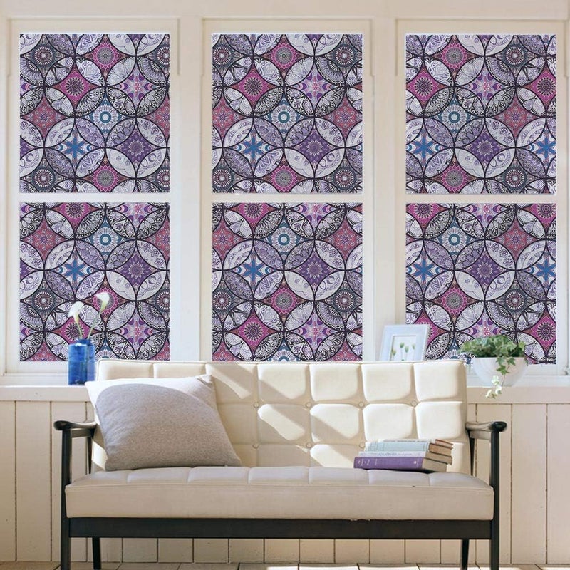 dktie Window Film Vinyl Non Adhesive Privacy Film,Stained Glass Window Film for Bathroom Shower Door Heat Cotrol Anti UV (Purple(White Frosted), 44.5x200cm) - Image 3