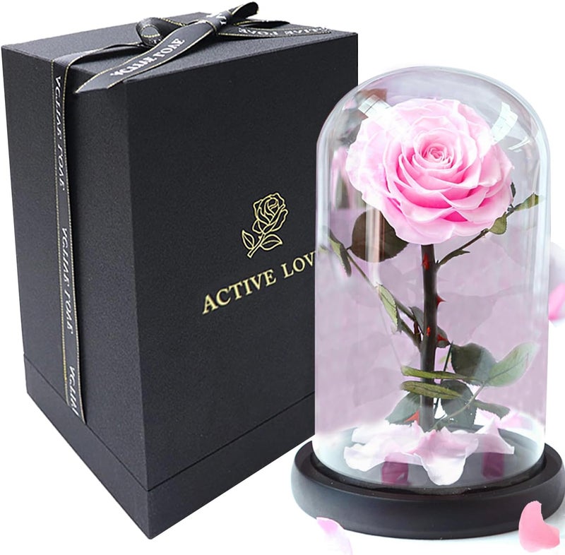 Moonmen Large-size Forever Rose, Real Eternal Rose in Glass Dome Preserved Flower with Luxury Gift Box - Gift for Valentine's Day Mother's Day Wedding Anniversary Birthday (Pink) - Image 1