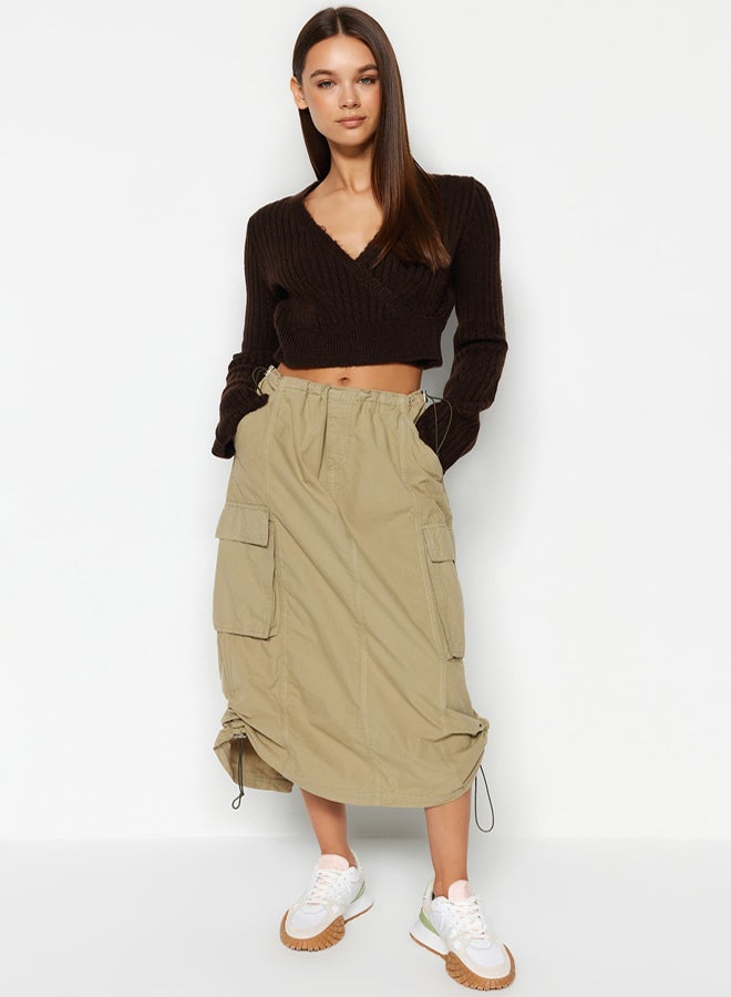 trendyol Brown Crop Soft Textured Double Breasted Knitwear Sweater - Image 2