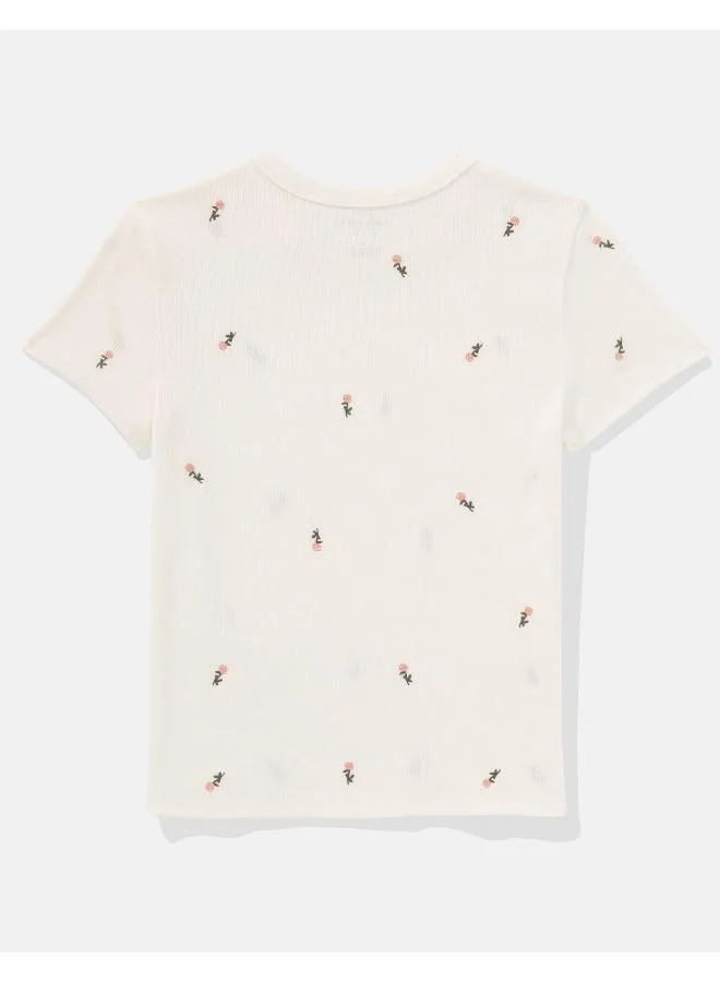 American Eagle AE Ditsy Embroidered Hey Baby Tee
