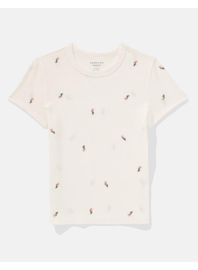American Eagle AE Ditsy Embroidered Hey Baby Tee - Image 3
