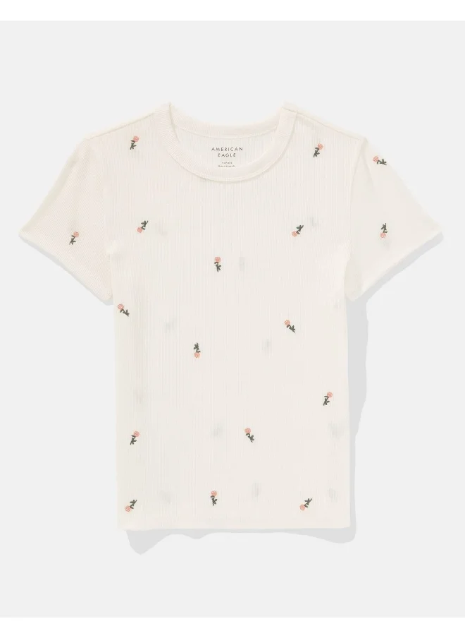 American Eagle AE Ditsy Embroidered Hey Baby Tee