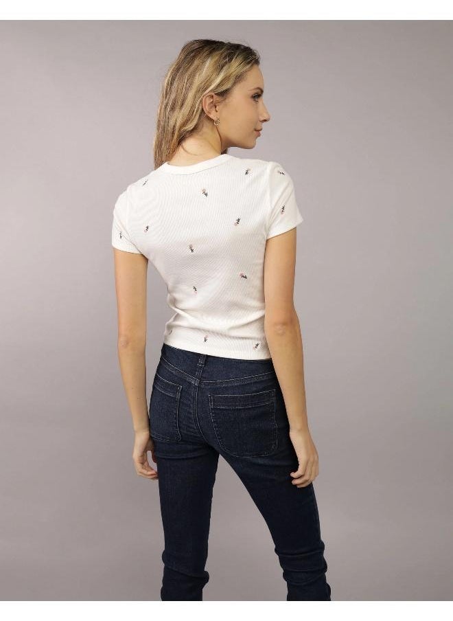 American Eagle AE Ditsy Embroidered Hey Baby Tee  - Image 2