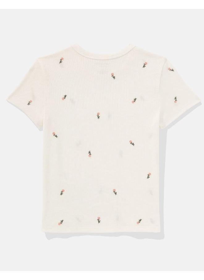 American Eagle AE Ditsy Embroidered Hey Baby Tee  - Image 4