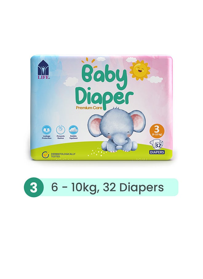 Life Baby Diaper Size 3, Medium, 6-10Kg,  32 Counts  - Image 1