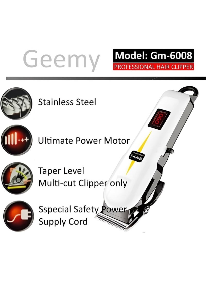 Geemy Professional Hair Clipper, Model GM-6008, Stainless Steel Blades, Ultimate Power Motor - Image 3