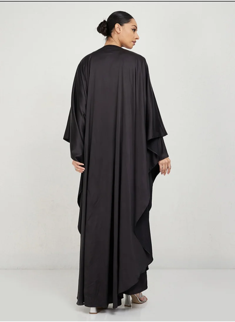 Rosette Abaya Black Abaya Set with Black Inner Dress (2 Pieces)