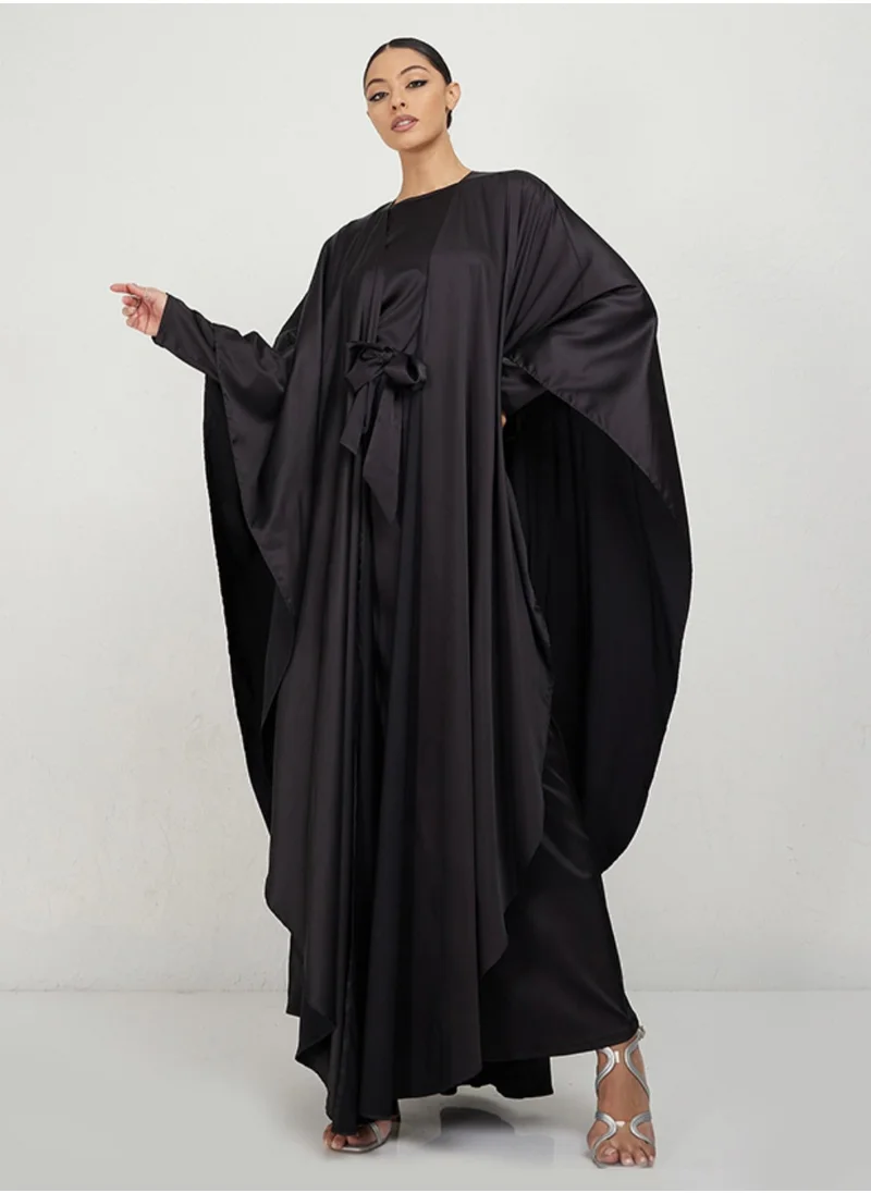 Rosette Abaya Black Abaya Set with Black Inner Dress (2 Pieces)