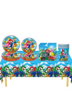 Mario Birthday Party Supplies, 20 Plates, 20 Napkins, 10 Cups and 1 Tablecloth for Mario Party Supplies, Mario Theme Party Decorations