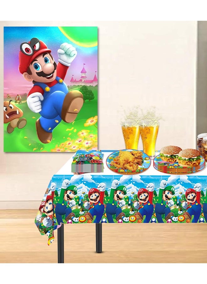 Generic - Mario Birthday Party Supplies, 20 Plates, 20 Napkins, 10 Cups and 1 Tablecloth for Mario Party Supplies, Mario Theme Party Decorations - Image 1