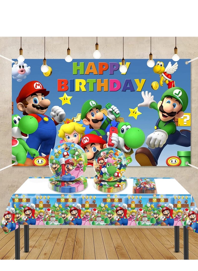 Generic - Mario Birthday Party Supplies, 20 Plates, 20 Napkins, 10 Cups and 1 Tablecloth for Mario Party Supplies, Mario Theme Party Decorations - Image 1