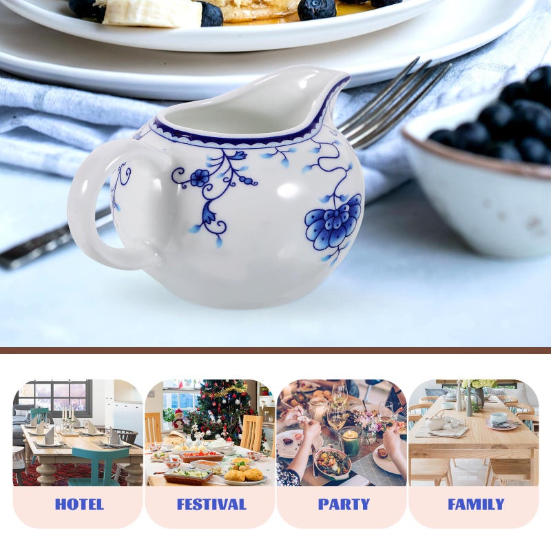 Blue and White Porcelain Creamer Pitcher 170ml Ceramic Milk Coffee Dispenser for Home Restaurant - Image 4