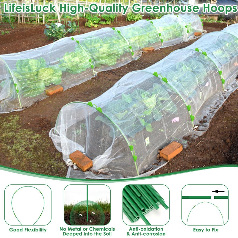LifeisLuck 60 Pcs Garden Hoops for Raised Beds, 12 Sets Greenhouse Hoops Grow Tunnel Rust-Free Fiberglass Hoop House Kit, Plant Support Garden Stakes Hoops Frame for Netting Shade Cloth Row Cover Garden Supplies - Image 3