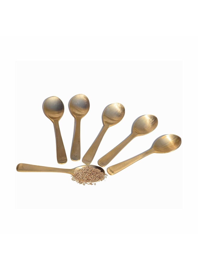 HAZEL Brass Masala Spoon Set of 6 | Mini Tea Spoons for Spice Jars & Containers | Small Brass Spoons for Kids, Masala Dabba, Gifting - Image 1