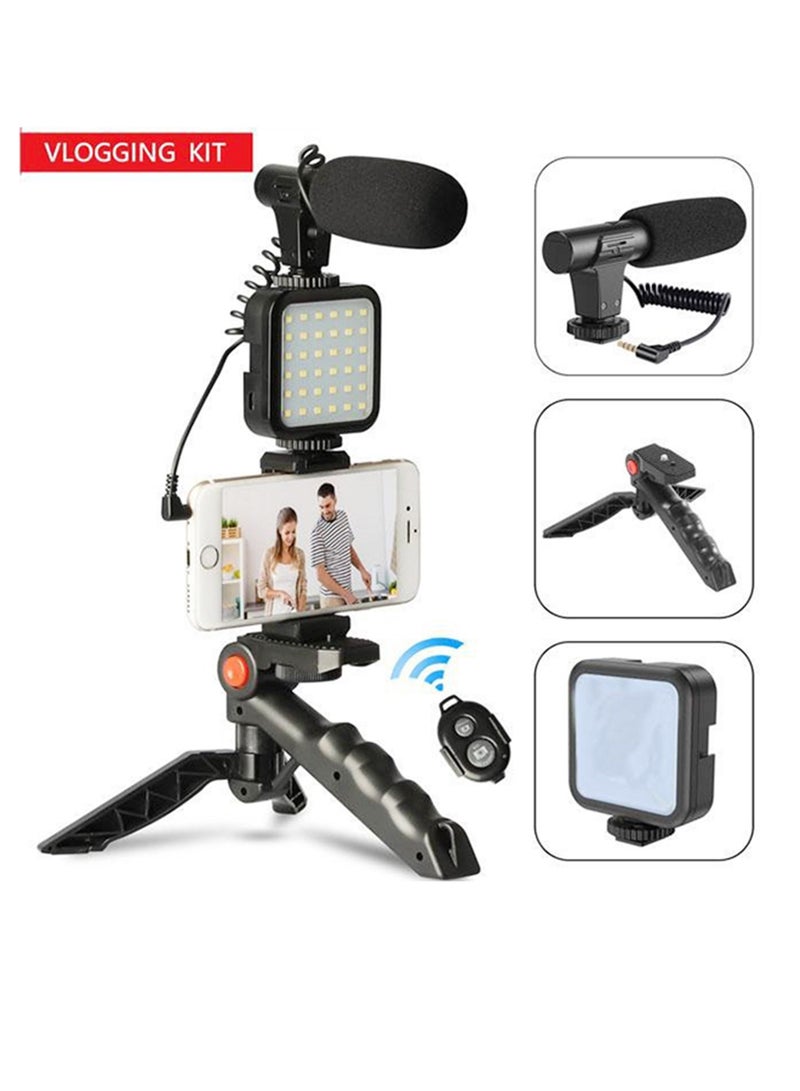 Vlogging Live Streaming Kit With Microphone Tripod Black - Image 1