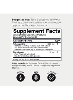 Toniiq Ashwagandha Supplement Capsules - 25% Withanolides - Stress Support - (52000mg) 40x Concentration Ashwagandha Extra Strength Formula - 60 Veggie Capsules  - Image 2