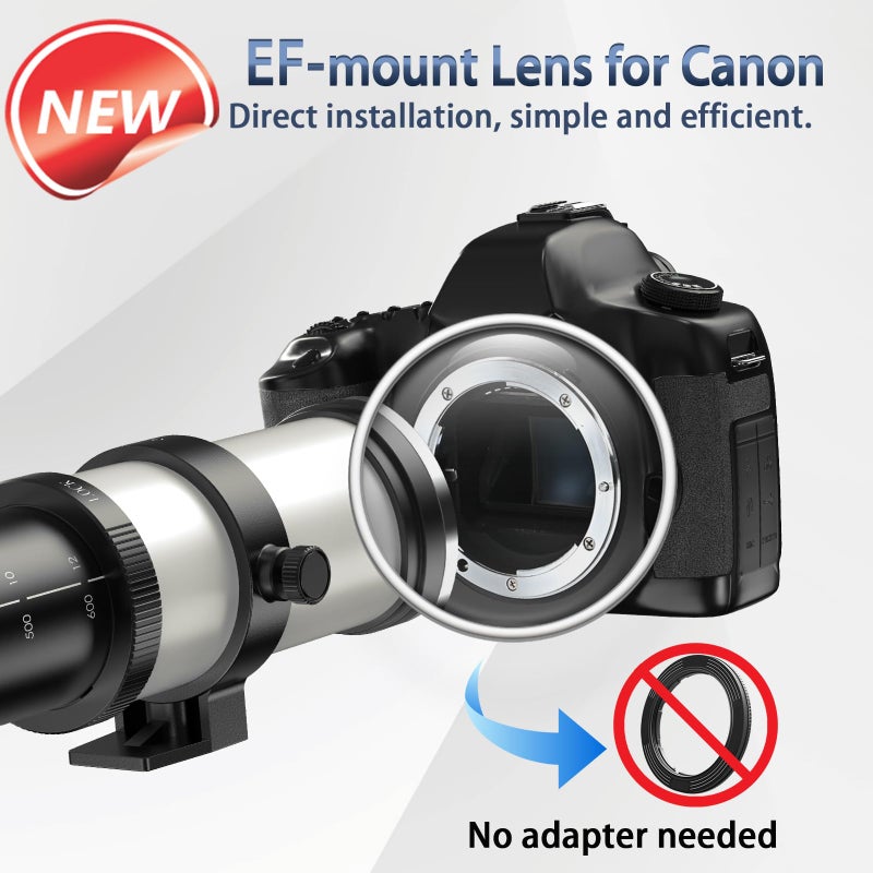Lightdow EF/EF-S 420-800mm F8.3 Telephoto Zoom Lens(MF) for Canon EOS Rebel T8i/T7i/T7/T6i/T5/T3i/T2i/XSi/SL3/SL2/T100/90D/80D/70D/50D/5D Mark IV/6D II/7D II/1D X III II-Manual Focus DSLR Cameras Lenses(White) - Image 2