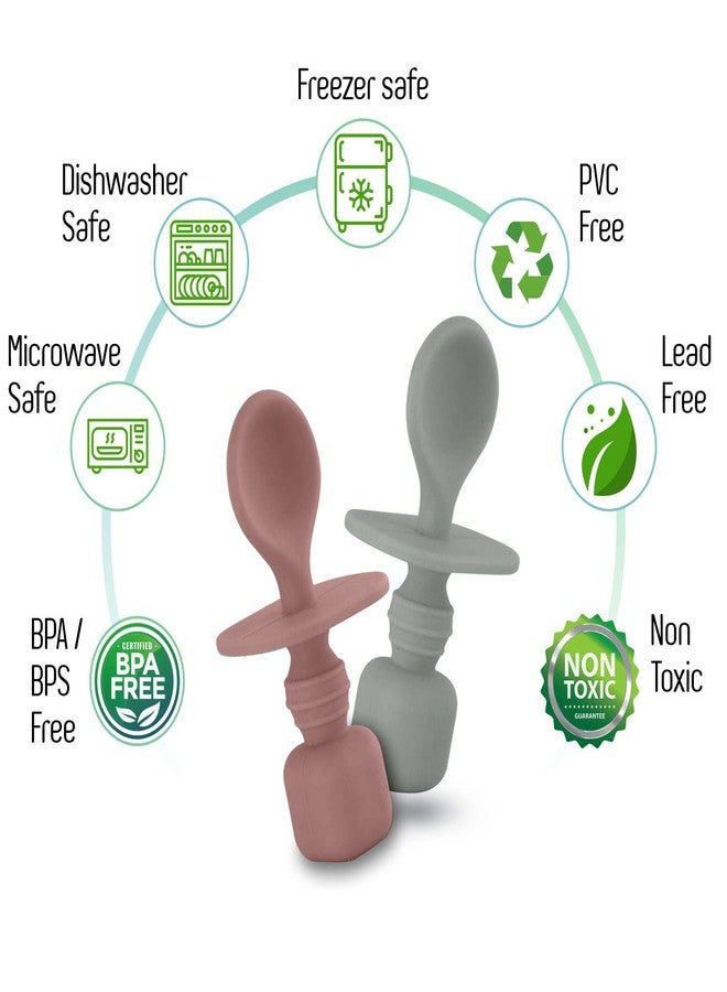 سبريك ملاعق سيليكون للأطفال لفطام الطفل الذاتي، عبوة من قطعتين، مجموعة ملاعق تغذية الطفل في المرحلة الأولى، صديقة للصمغ وخالية من الرصاص والفثالات والبلاستيك، مجموعة هدايا رائعة (أرجواني/رمادي داكن) - Image 2