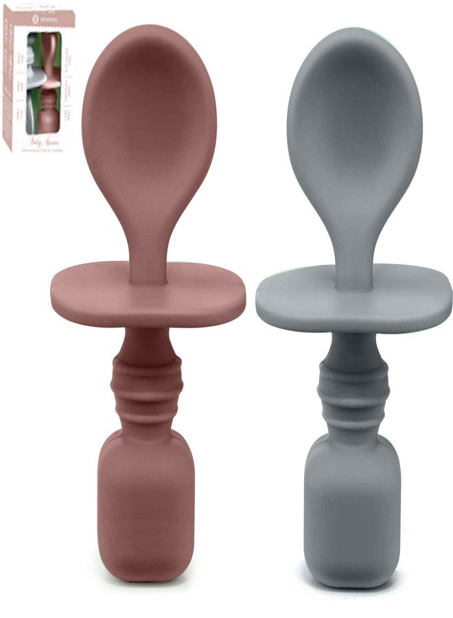 سبريك ملاعق سيليكون للأطفال لفطام الطفل الذاتي، عبوة من قطعتين، مجموعة ملاعق تغذية الطفل في المرحلة الأولى، صديقة للصمغ وخالية من الرصاص والفثالات والبلاستيك، مجموعة هدايا رائعة (أرجواني/رمادي داكن) - Image 1