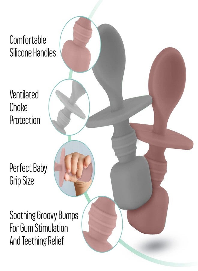 سبريك ملاعق سيليكون للأطفال لفطام الطفل الذاتي، عبوة من قطعتين، مجموعة ملاعق تغذية الطفل في المرحلة الأولى، صديقة للصمغ وخالية من الرصاص والفثالات والبلاستيك، مجموعة هدايا رائعة (أرجواني/رمادي داكن) - Image 3