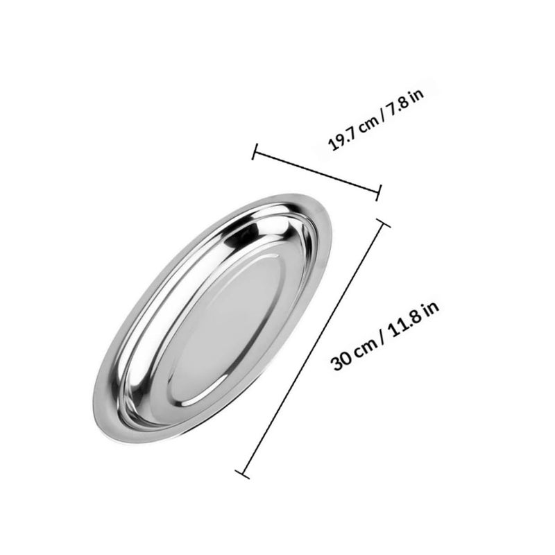 Oval Stainless Steel Steamed Fish Plates 30cm Thickened Heat Resistant Serving Trays - Image 3