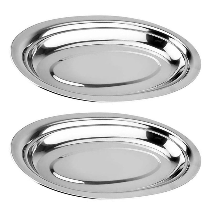 Oval Stainless Steel Steamed Fish Plates 30cm Thickened Heat Resistant Serving Trays - Image 2