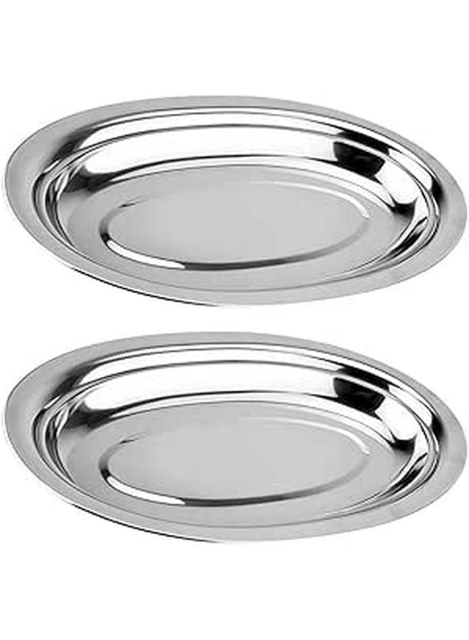 Oval Stainless Steel Steamed Fish Plates 30cm Thickened Heat Resistant Serving Trays - Image 1